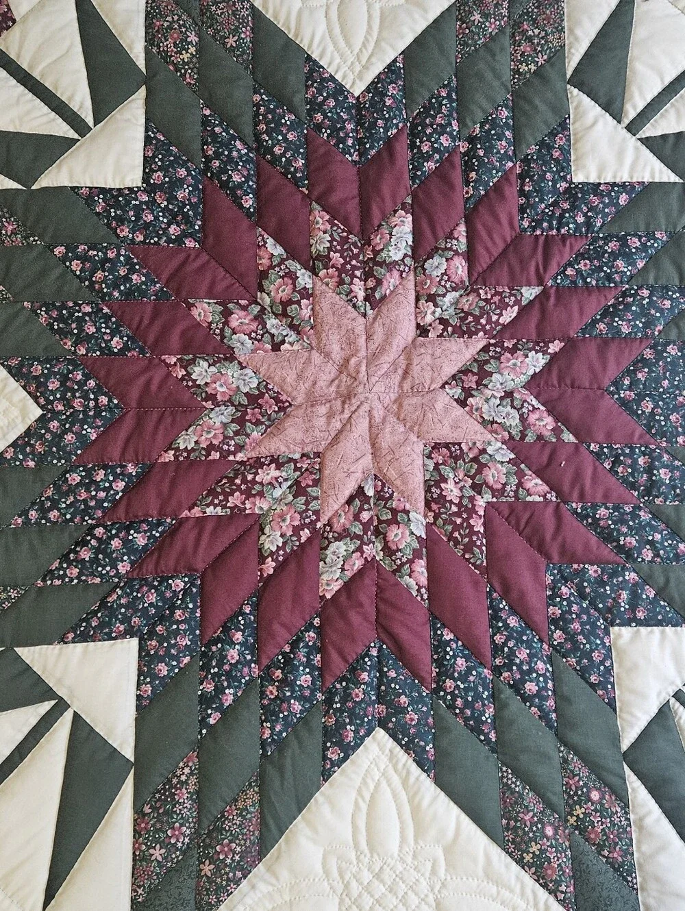 Handmade Lone Star Quilt Star of Beauty Wall Hanging Floral Tulip Quilt 45